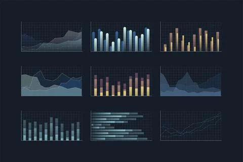 Various charts on blue back in set Stock Illustration