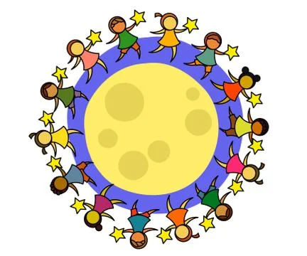 Various children on the moon. Cartoon. Vector. Stock Illustration