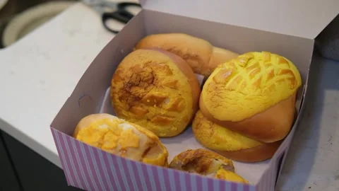 Various Chinese buns in a to go box. Stock Footage 330223237