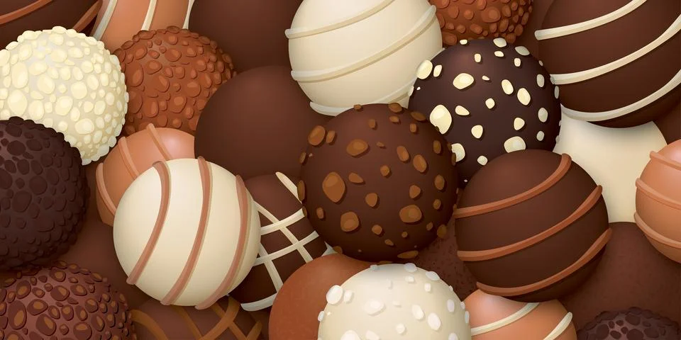 Various chocolate balls background rectangle template graphic illustration. Stock Illustration