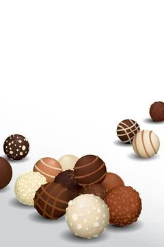 Various chocolate balls on white vertical background graphic illustration h.. Stock Illustration