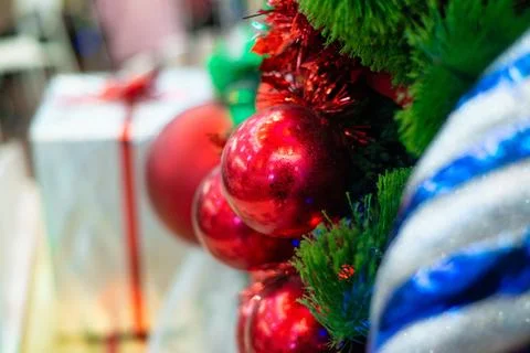 Various Christmas decorations on the tree, decorations Stock Photos