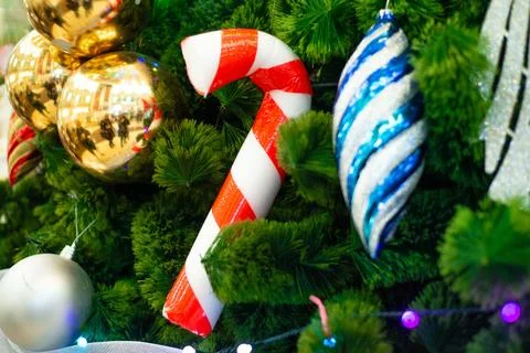 Various Christmas decorations on the tree, decorations Stock Photos