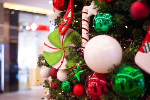 Various Christmas decorations on the tree, decorations Stock Photos