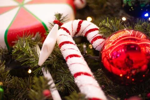 Various Christmas decorations on the tree, decorations Stock Photos