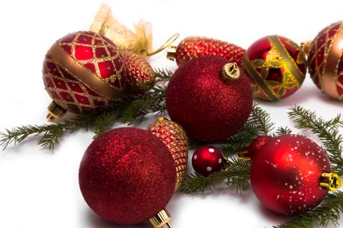 Various christmas tree baubles Stock Photos