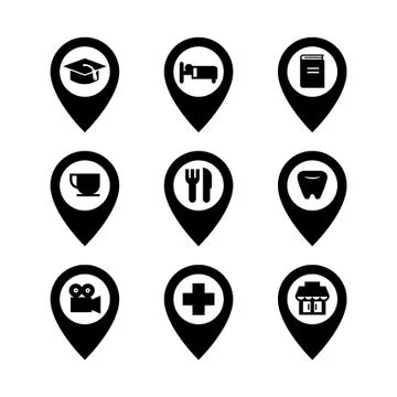 Various city map pins Stock Illustration