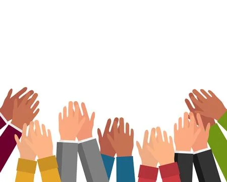 Various clapping hands in different skin tones and clothing colors arranged. Stock Illustration