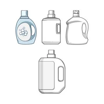 Various cleaning product containers and empty detergent bottles Stock Illustration