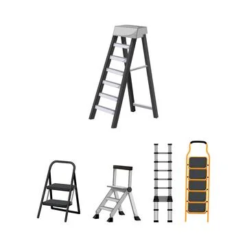 Various climbing aids, working tools, and step ladders collection Stock Illustration