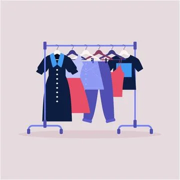 Various clothes on hangers Stock Illustration