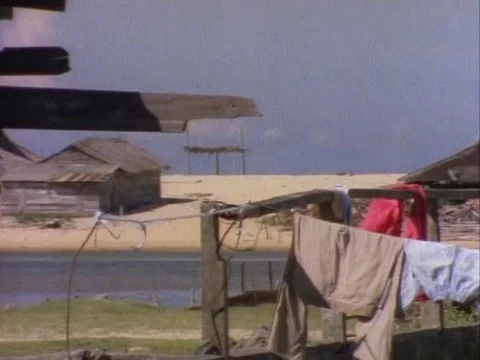 Various clothes hanging to dry on a clothes line Stock Footage 79882592