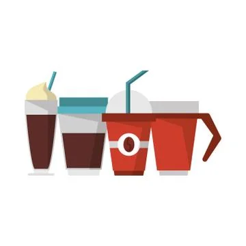 Various coffee beverages cups different containers Stock Illustration