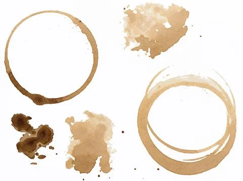 Various coffee stains, cup circles and shapeless spots with different color.. Stock Illustration