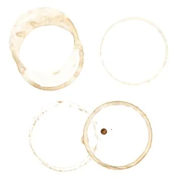 Various Coffee Stains of Different Sizes and Shapes on Isolated White Background Stock Illustration