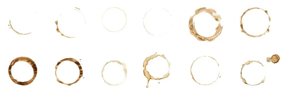 Various Coffee Stains of Different Sizes and Shapes on Isolated White Backg.. Stock Illustration