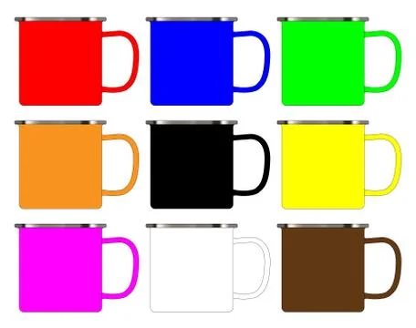 Various Coliured Enamel Mugs Ilustração Stock