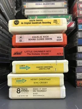 Various Collection of Assorted Vintage 8-track Tapes Stock Photos