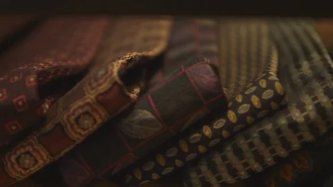Various Collection Of Ties Neatly Presented In Glass Case Stock Footage 118095964