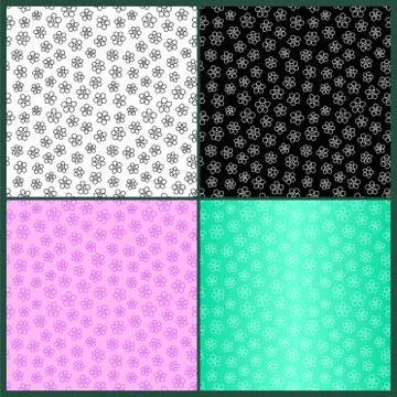 Various color floral patterns with simple flowers Stock Illustration
