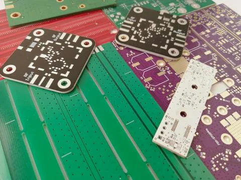 Various color PCB projects close up Stock Photos