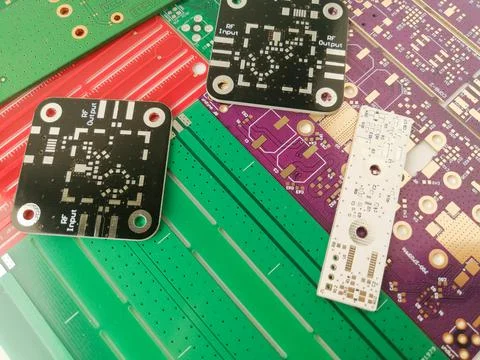 Various color PCB projects close up Stock Photos