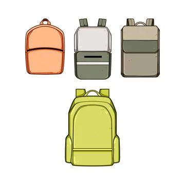 Various colored backpacks featuring different styles and designs Stock Illustration