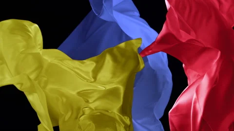 Various colored fabrics flying in midair, Slow Motion Stock Footage 42095742
