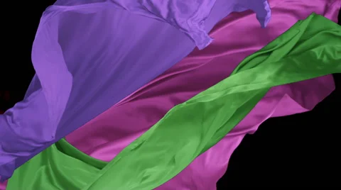 Various colored fabrics flying in midair, Slow Motion Stock Footage 42096604