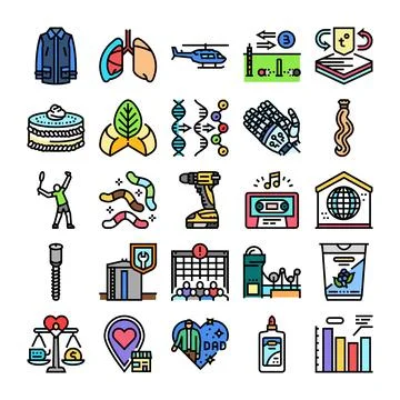 Various colored outline icons collection on white background Stock Illustration