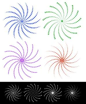 Various colorful abstract spirally elements with dashed lines. Vector. Stock Illustration