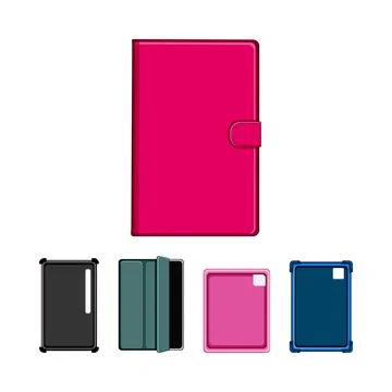 Various colorful cases protecting tablet electronic devices Stock Illustration
