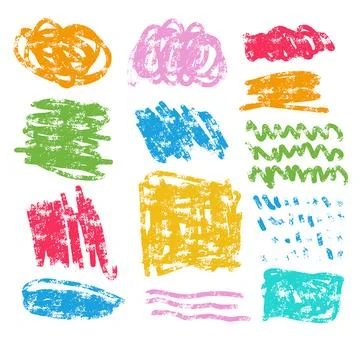 Various colorful childish marker scribbles and curly lines. charcoal shapes and Illustrazione stock