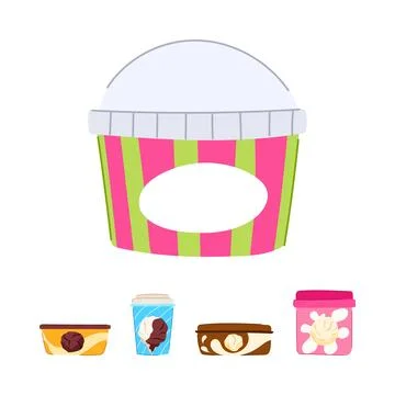 Various colorful containers holding different ice cream flavors and frozen .. Stock Illustration