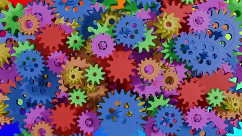 Various colorful gears interlock and overlap in steampunk style. Loopable ani Stock Footage 323574536