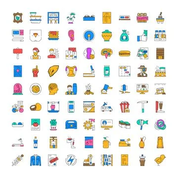 Various colorful line icons capturing modern concepts and elements Stock Illustration