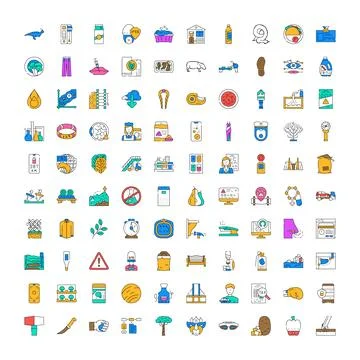 Various colorful linear flat style icons collection Stock Illustration