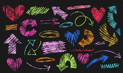 Various colorful marker scribbles and curly lines, shapes, strokes. Vector Illustrazione stock
