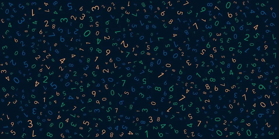 Various Colorful Randomly Placed, Sized and Oriented Numbers Patterned Text.. Stock Illustration