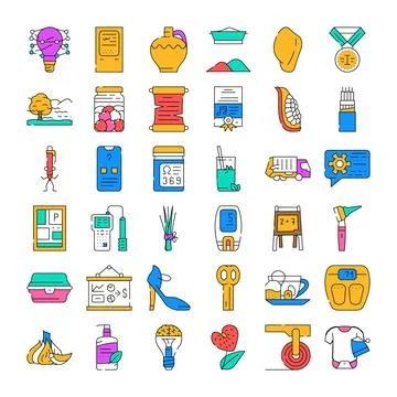 Various colorful web interface icons and outline symbols set Stock Illustration