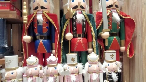 Various colorful wooden nutcracker figure Stock Footage 287018955