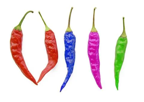 Various colors of chilli isolate on white. (living with differenct concept) Stock Photos