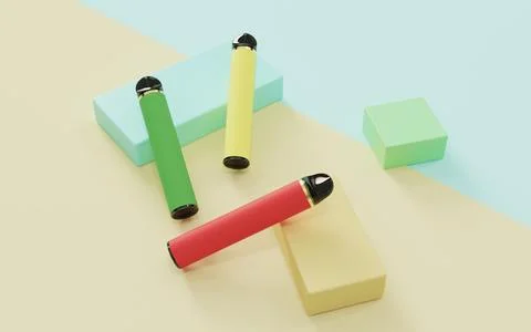 Various colors disposable electronic cigarette vape light yellow light green Foto stock