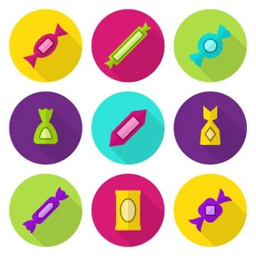 Various coloured candies vector flat icon set Stock Illustration