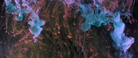 Various colourful ink droplets falling in water - slow motion PRORES 스톡 동영상 153555271