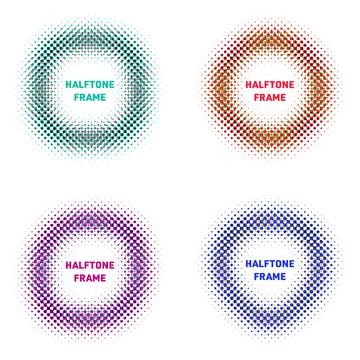 Various colourful vector halftone design frame set Illustrazione stock