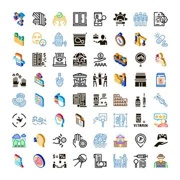 Various common daily life activities isometric glyph icons Stock Illustration