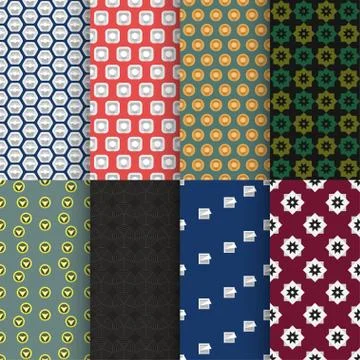 Various complex seamless back patterns in set Stock Illustration