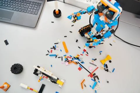 Various components and installations for robot fabrication fill the space,... Stock Photos