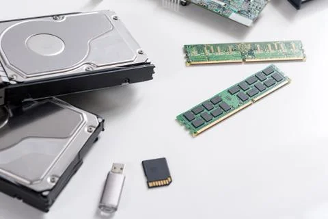 Various computer equipments are on table 写真素材